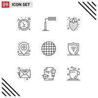 Pack of 9 Modern Outlines Signs and Symbols for Web Print Media such as waffle food diet food medical location Editable Vector Design Elements