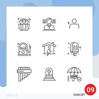 conjunto de 9 iconos de interfaz de usuario modernos símbolos signos para conjuntos de energía de bebidas bomba de casa elementos de diseño vectorial editables vector