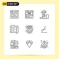 Pack of 9 Modern Outlines Signs and Symbols for Web Print Media such as folder document seo data growth Editable Vector Design Elements