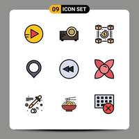 Set of 9 Modern UI Icons Symbols Signs for rewind backward network mark map Editable Vector Design Elements