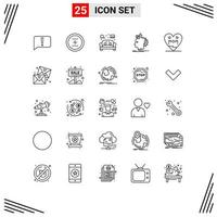 Mobile Interface Line Set of 25 Pictograms of idea imaginative round imagination living Editable Vector Design Elements