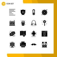 16 Universal Solid Glyphs Set for Web and Mobile Applications tutorial lesson baby player control Editable Vector Design Elements