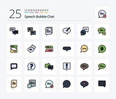 paquete de iconos llenos de 25 líneas de chat que incluye chat. chat. chat. burbuja. mensajería vector