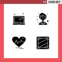 conjunto moderno de 4 glifos y símbolos sólidos, como elementos de diseño de vectores editables de caja de ecg de mujer de negocios de pulso de computadora