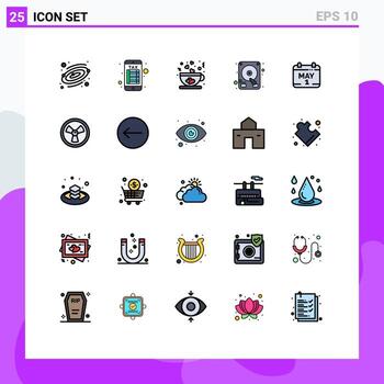 25 Universal Filled line Flat Colors Set for Web and Mobile Applications biohazard day love date hard disk Editable Vector Design Elements