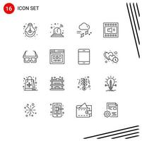 Pictogram Set of 16 Simple Outlines of volume open volume cloud loudspeaker thunder Editable Vector Design Elements