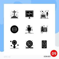 Modern Set of 9 Solid Glyphs Pictograph of analysis food bench eat tree Editable Vector Design Elements