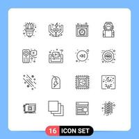 16 Universal Outline Signs Symbols of camera helmet cloud spaceman astronaut Editable Vector Design Elements