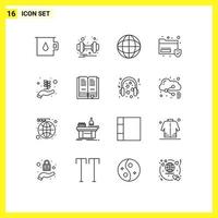 16 Universal Outlines Set for Web and Mobile Applications hand business startup badge security folder Editable Vector Design Elements