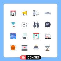 Modern Set of 16 Flat Colors Pictograph of wifi cafe environment technology cooling Editable Pack of Creative Vector Design Elements