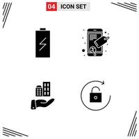 Set of 4 Modern UI Icons Symbols Signs for battery business electric mobile sustainable Editable Vector Design Elements