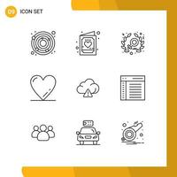 User Interface Pack of 9 Basic Outlines of app alert feminism cloud like Editable Vector Design Elements