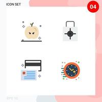 4 iconos planos universales establecidos para aplicaciones web y móviles tarjeta de vacaciones clave seguridad crédito elementos de diseño vectorial editables vector