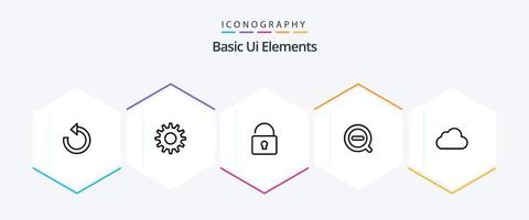 Basic Ui Elements 25 Line icon pack including cloudy. data. lock. cloud. remove vector