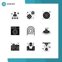 Group of 9 Solid Glyphs Signs and Symbols for reader password padlock fingerprint preferences Editable Vector Design Elements