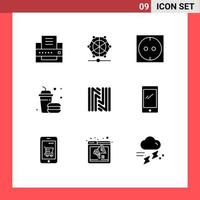 9 User Interface Solid Glyph Pack of modern Signs and Symbols of phone crypto socket coin food Editable Vector Design Elements