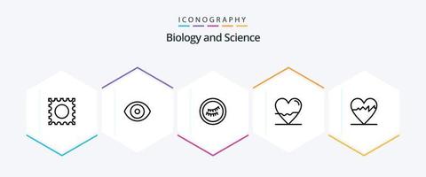 paquete de íconos de 25 líneas de biología que incluye . legumbres. derrotar. corazón. ciencia vector