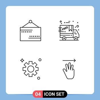 User Interface Pack of 4 Basic Filledline Flat Colors of board cogs sign delivery hand cursor Editable Vector Design Elements