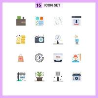 Pack of 16 creative Flat Colors of budget internet two download party Editable Pack of Creative Vector Design Elements