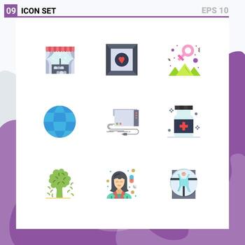 Set of 9 Modern UI Icons Symbols Signs for interface card outstanding audio globe Editable Vector Design Elements