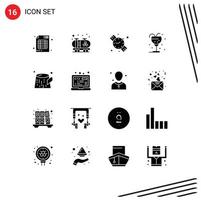 Modern Set of 16 Solid Glyphs and symbols such as waste pollution watch straw glass Editable Vector Design Elements