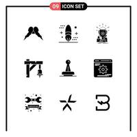 Group of 9 Solid Glyphs Signs and Symbols for train bell development trophy cup Editable Vector Design Elements