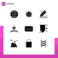 9 User Interface Solid Glyph Pack of modern Signs and Symbols of contact wedding draw heart diamond Editable Vector Design Elements