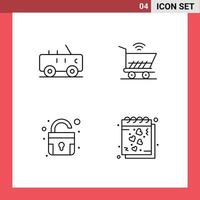 Line Pack of 4 Universal Symbols of hummer unlock trolly shopping heart Editable Vector Design Elements