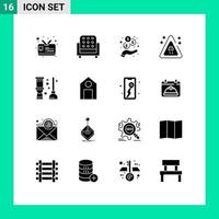 Pack of 16 Modern Solid Glyphs Signs and Symbols for Web Print Media such as education bath investment clean accidents Editable Vector Design Elements