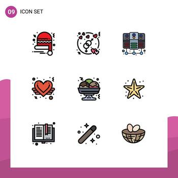 9 paquete de color plano de línea de relleno de interfaz de usuario de signos y símbolos modernos del servidor de comida de playa que aloja takoyaki como elementos de diseño vectorial editables vector