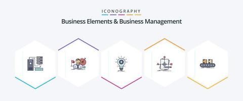 Business Elements And Business Managment 25 FilledLine icon pack including foretelling. algorithm. market. light. idea vector