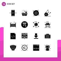 Modern Set of 16 Solid Glyphs Pictograph of child space shower shuttle modeling tool Editable Vector Design Elements