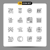 Set of 16 Modern UI Icons Symbols Signs for cake writing gdpr love diary Editable Vector Design Elements