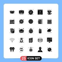 Group of 25 Modern Solid Glyphs Set for page browser help avatar music Editable Vector Design Elements
