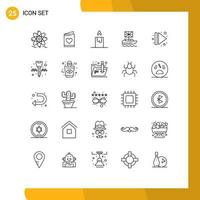 Mobile Interface Line Set of 25 Pictograms of right eject fire arrow kingdom Editable Vector Design Elements