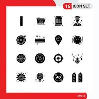 Pictogram Set of 16 Simple Solid Glyphs of heart disk bill police man Editable Vector Design Elements