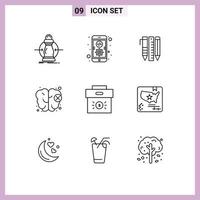 User Interface Pack of 9 Basic Outlines of bag knowledge mobile brain items Editable Vector Design Elements