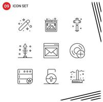 User Interface Pack of 9 Basic Outlines of communication halloween browser fish easter Editable Vector Design Elements