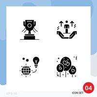 Mobile Interface Solid Glyph Set of 4 Pictograms of award green user support light bulb Editable Vector Design Elements