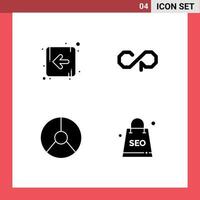 4 Thematic Vector Solid Glyphs and Editable Symbols of arrow finance counterparty crypto currency pie Editable Vector Design Elements