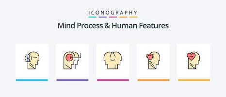 el proceso mental y la línea de características humanas llenaron el paquete de 5 iconos, incluido el pensamiento. rasgo. cabeza. humano. hasta. diseño de iconos creativos vector