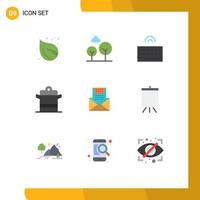 9 Flat Color concept for Websites Mobile and Apps communication pot keyboard pan cooking Editable Vector Design Elements