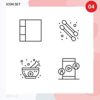 Mobile Interface Line Set of 4 Pictograms of grid conference cotton swab medicine video Editable Vector Design Elements