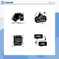 Set of 4 Commercial Solid Glyphs pack for business book earn board management Editable Vector Design Elements