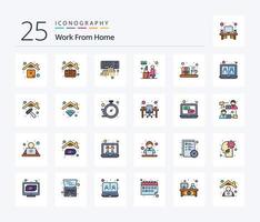 trabajar desde casa paquete de iconos llenos de 25 líneas, incluido el trabajo. usuario. codificación. tareas para el hogar. laboral vector