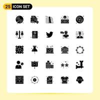 Pack of 25 Modern Solid Glyphs Signs and Symbols for Web Print Media such as cd return building investment asset Editable Vector Design Elements