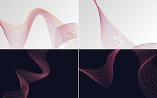 Set of 4 geometric wave pattern background Abstract waving line vector