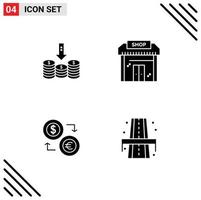 Pack of 4 creative Solid Glyphs of coins shop down business coins Editable Vector Design Elements