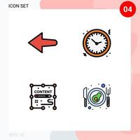 conjunto de pictogramas de 4 colores planos de línea rellena simple de flecha reloj duplicado reloj tocino elementos de diseño vectorial editables vector