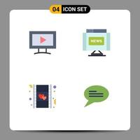 Group of 4 Modern Flat Icons Set for monitor love communications news chat Editable Vector Design Elements